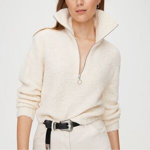 ARITZIA WILFRED FREE Gwyneth Half Zip Alpaca Sweater Oak Cream Women’s SZ Large